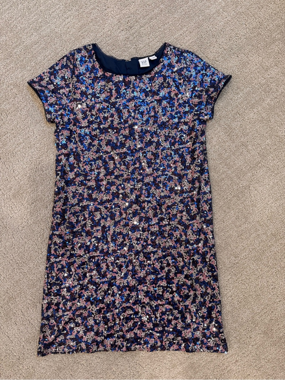 GAP Girls Sequin Short Sleeve Dress in Navy, Blue & Pink